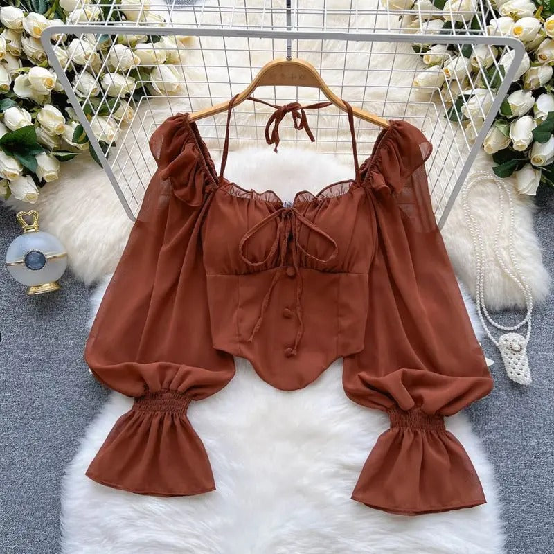 Aria Milkmaid Mesh Sleeve Corset Top