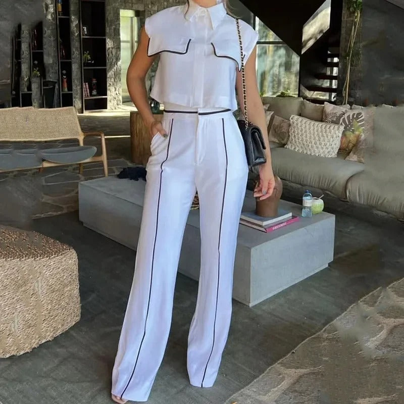 Elegant Two-Piece Top and Wide-Leg Trousers Set