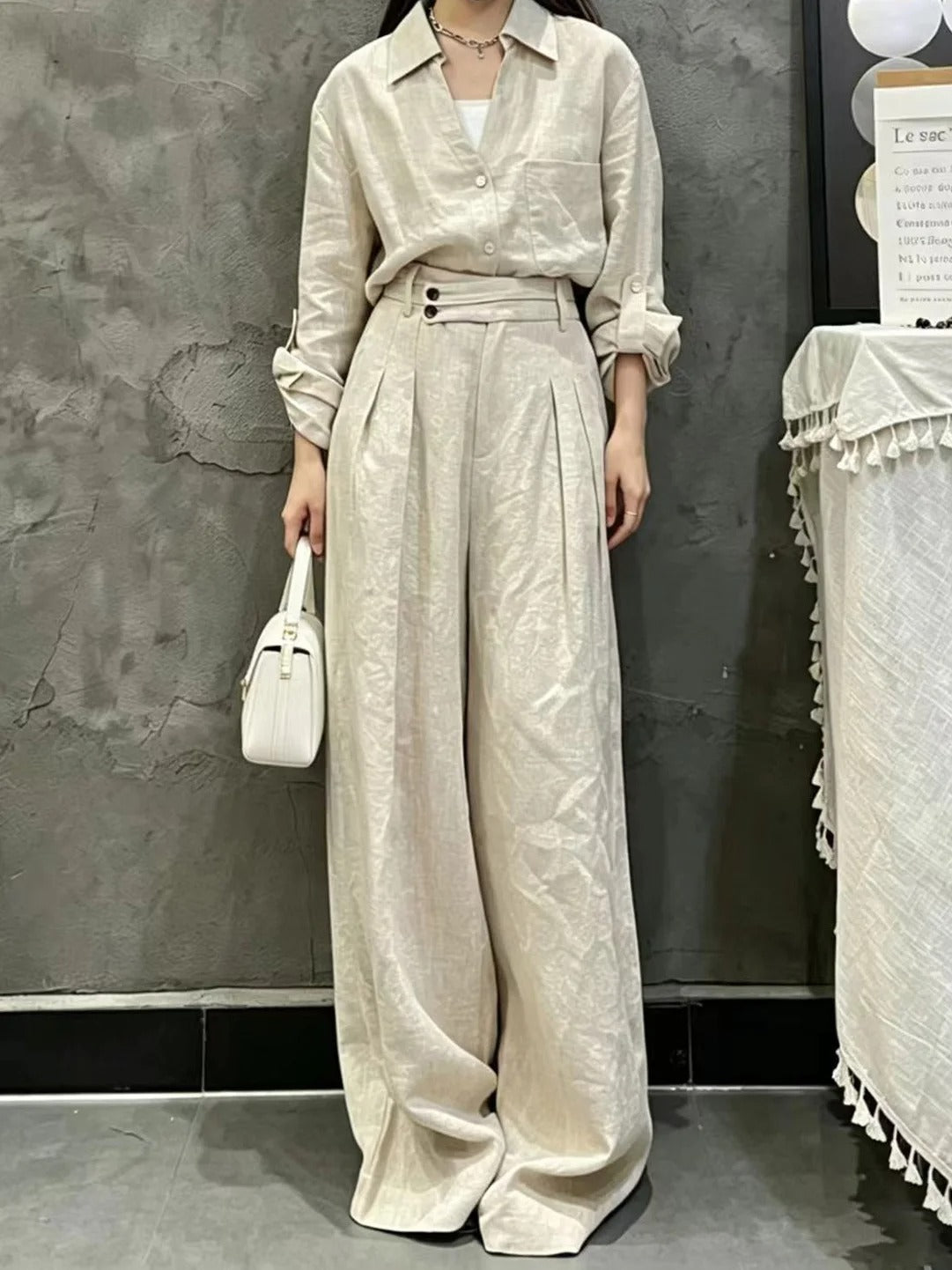 Amalfi Tailored Linen-Blend Shirt & Wide-Leg Trousers Co-Ord Set