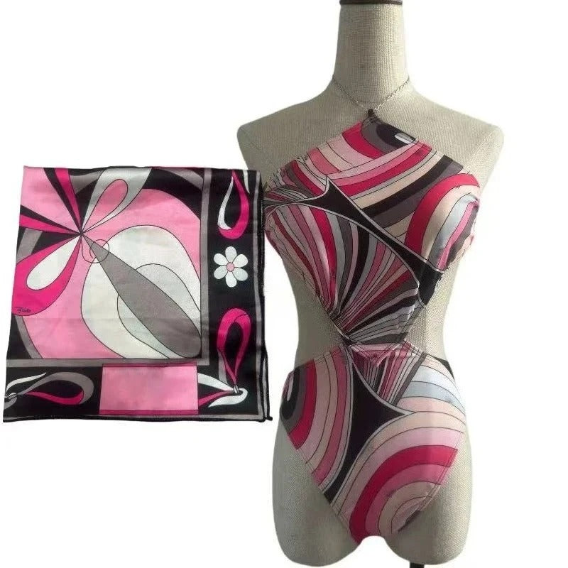 Talia 3-Piece Abstract Print Bikini & Sarong Set