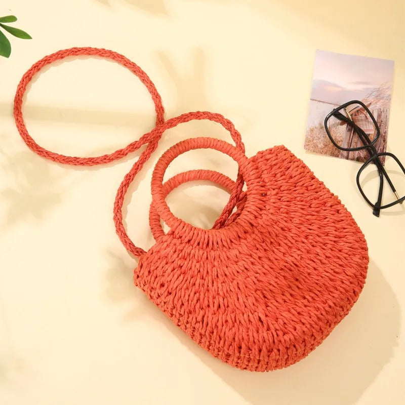 Amara Handwoven Straw Half-Moon Crossbody Bag