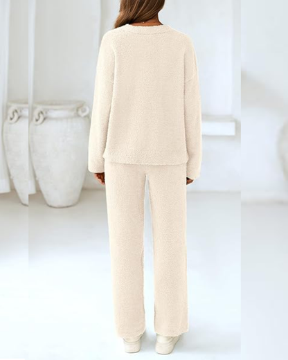 Fuzzy Knit Loungewear Set | Women's Cozy V-Neck Co-Ord