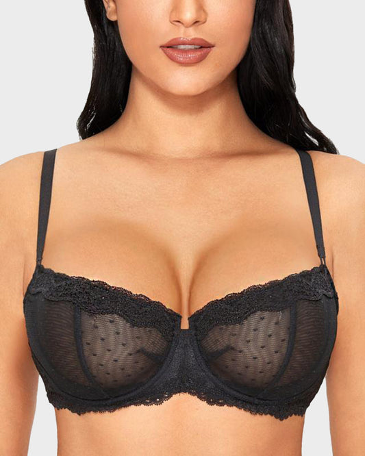 Polka-Dot Mesh Balconette Bra | Cushioned Underwire Lingerie
