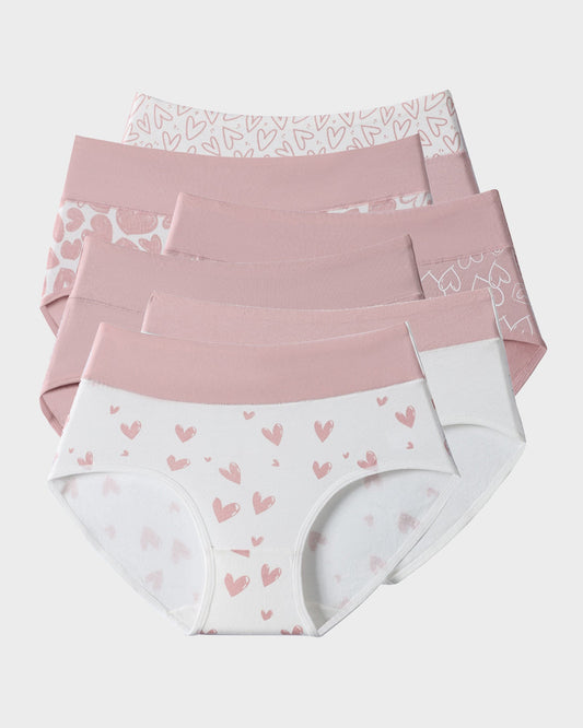 Heart Print Cotton Briefs 6-Pack | High Waist Knickers
