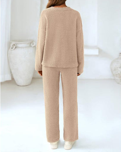 Fuzzy Knit Loungewear Set | Women's Cozy V-Neck Co-Ord