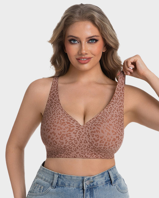Leopard Wireless Bra | V-Neck Jelly Support Contour Lingerie
