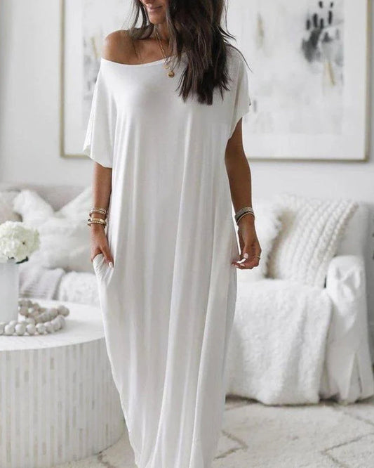 Off Shoulder Maxi Lounge Dress | Batwing Sleeve Dress