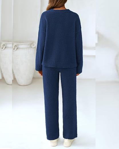 Fuzzy Knit Loungewear Set | Women's Cozy V-Neck Co-Ord