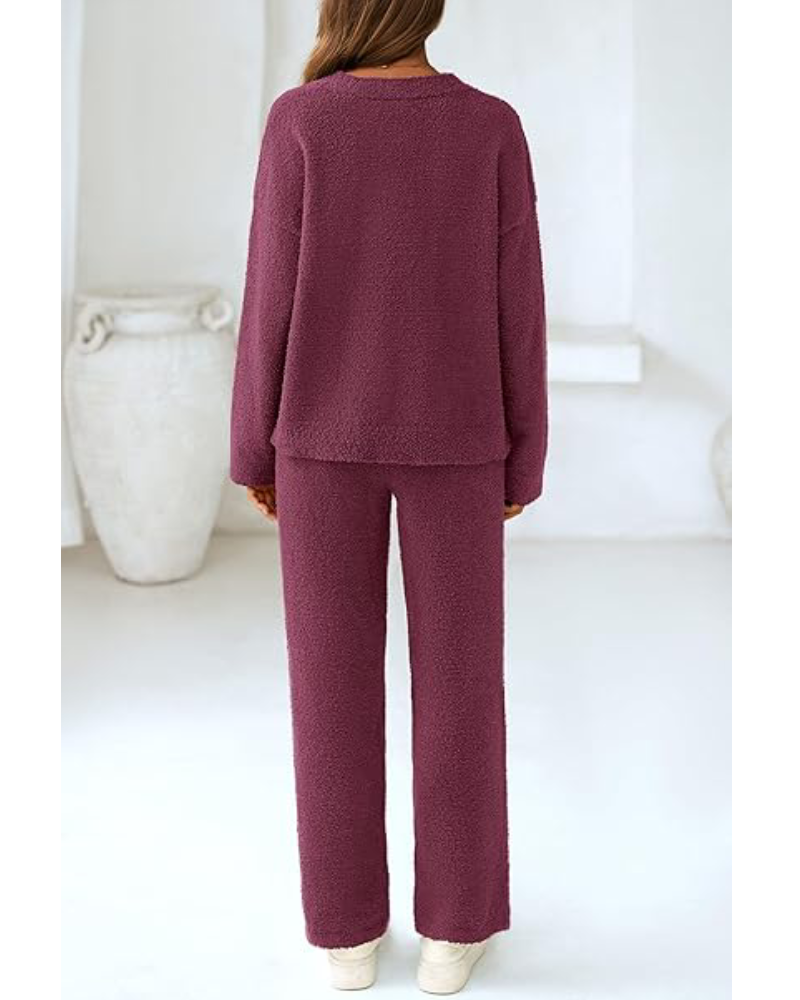Fuzzy Knit Loungewear Set | Women's Cozy V-Neck Co-Ord
