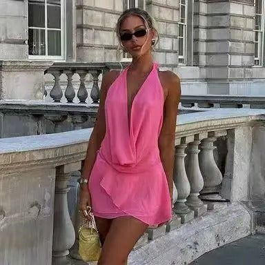 Seraphina Cowl Neck Halter Backless Mini Dress