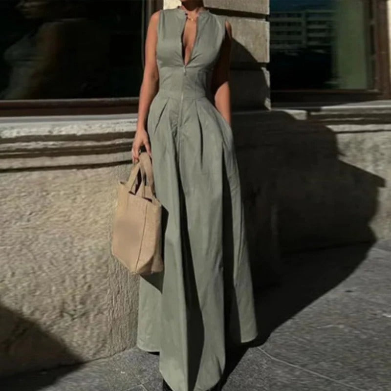 Sienna Front-Zip Sleeveless Maxi Dress