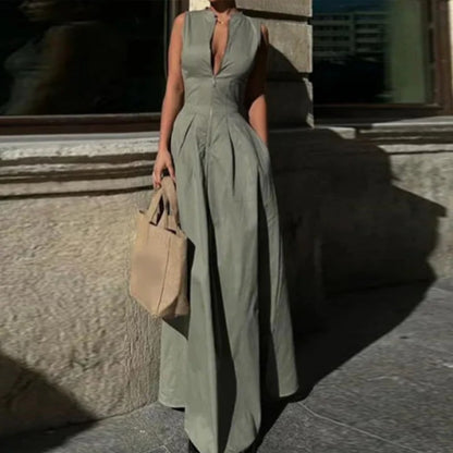 Sienna Front-Zip Sleeveless Maxi Dress