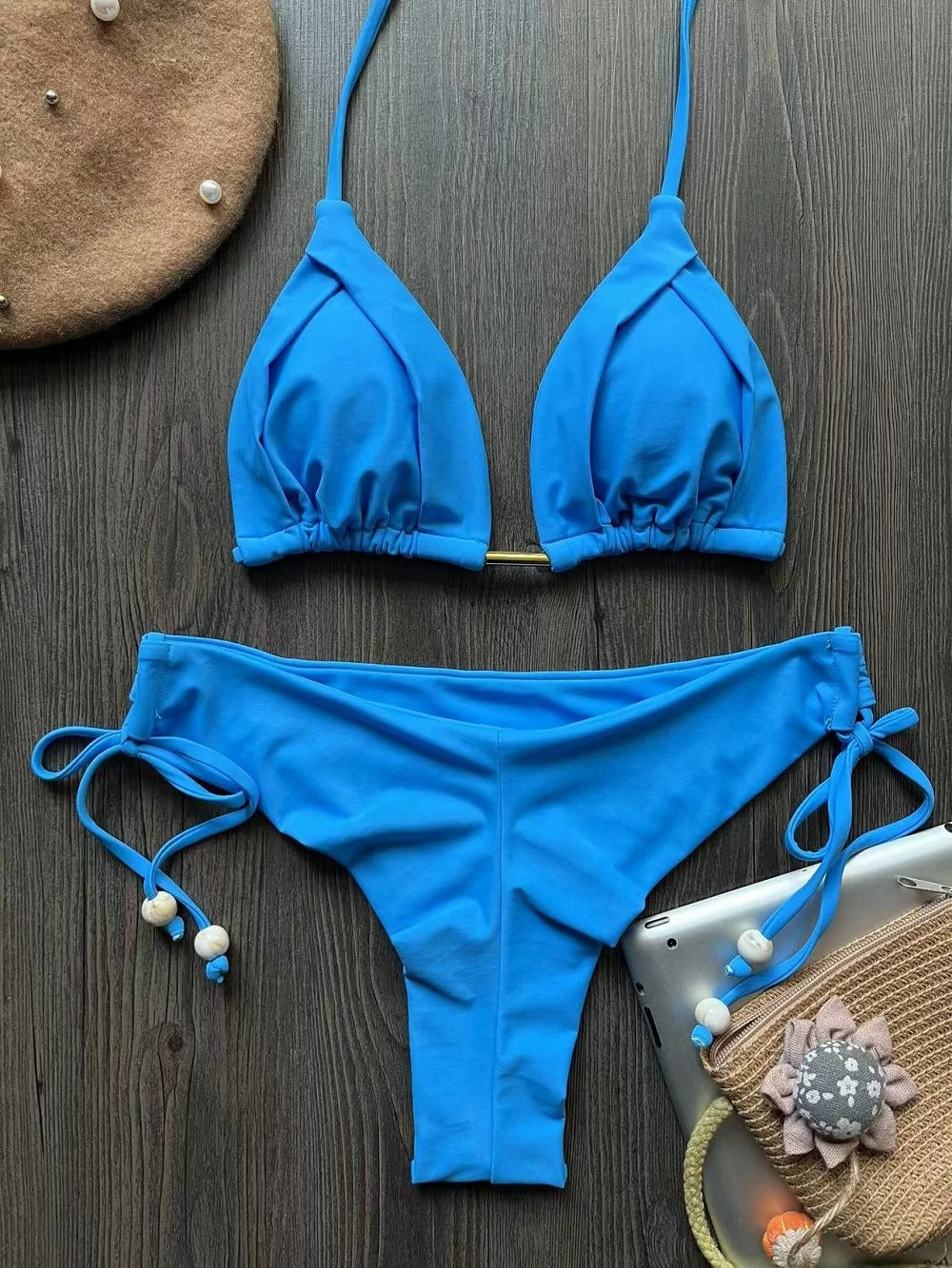 Sienna Pleated Triangle Side-Tie Bikini Set