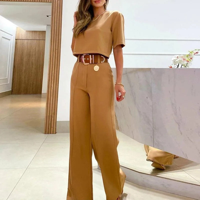Elena Minimalist Crop Top & Wide-Leg Trousers Co-Ord Set