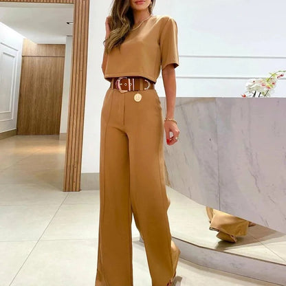 Elena Minimalist Crop Top & Wide-Leg Trousers Co-Ord Set
