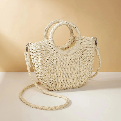 Amara Handwoven Straw Half-Moon Crossbody Bag