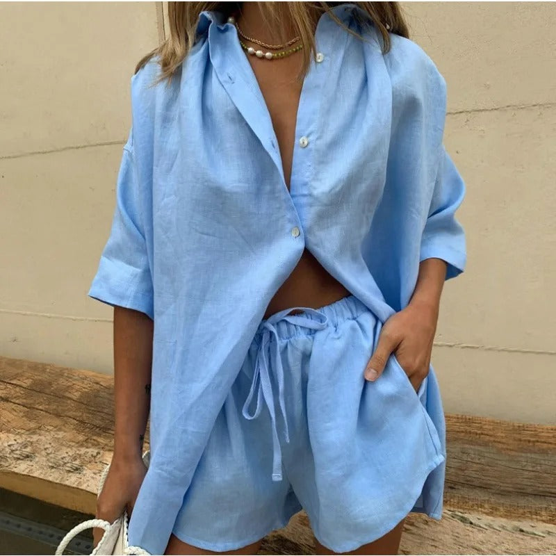 Sienna Linen-Blend Shirt & Shorts Co-Ord Set