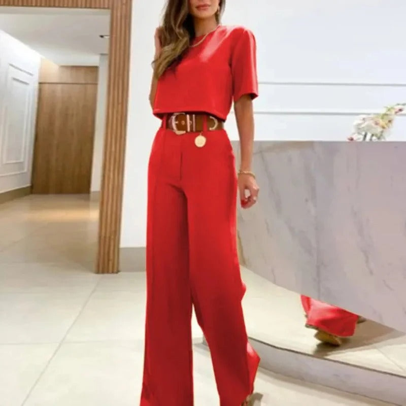 Elena Minimalist Crop Top & Wide-Leg Trousers Co-Ord Set
