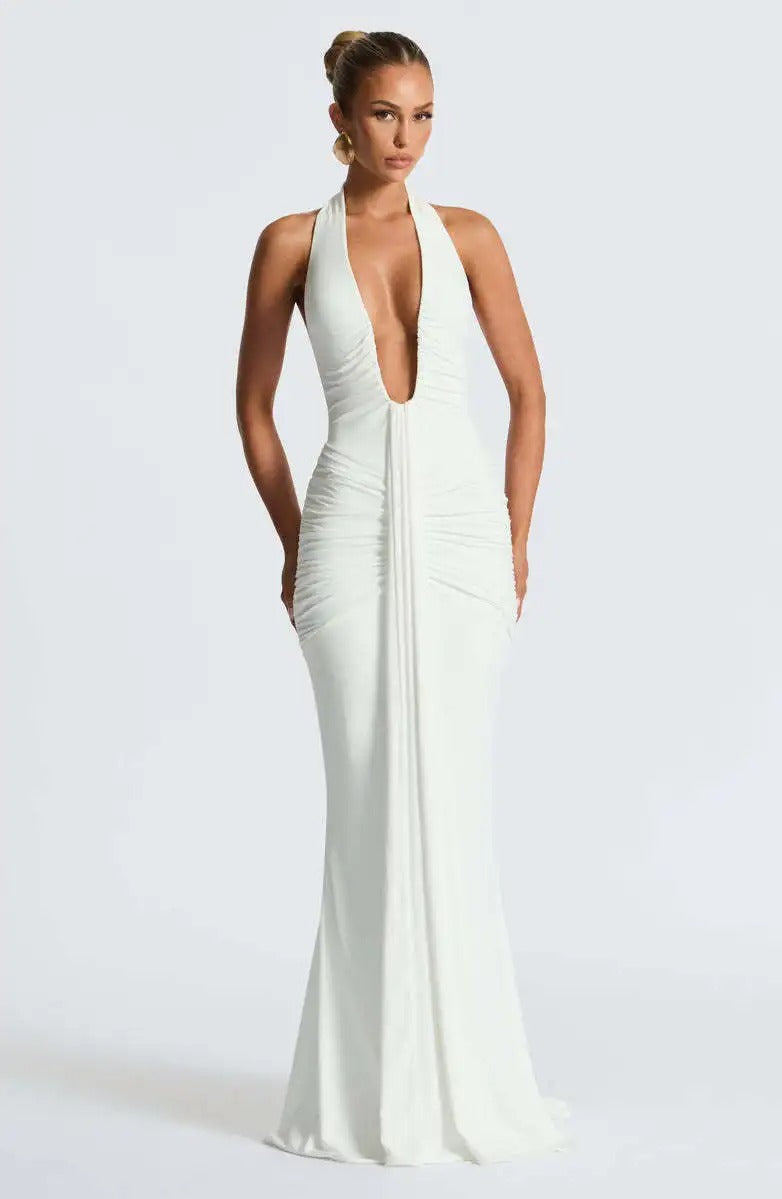Saskia Deep Plunge Halterneck Maxi Dress