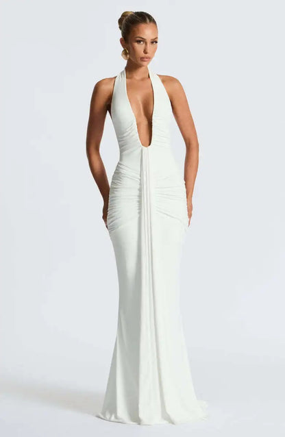Saskia Deep Plunge Halterneck Maxi Dress