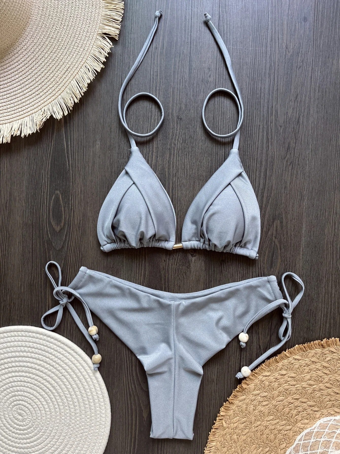 Sienna Pleated Triangle Side-Tie Bikini Set
