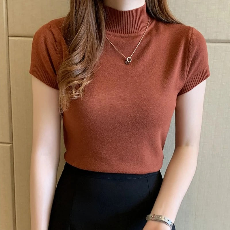 Clara Mock-Neck Short Sleeve Knit Top