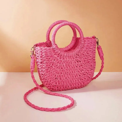 Amara Handwoven Straw Half-Moon Crossbody Bag