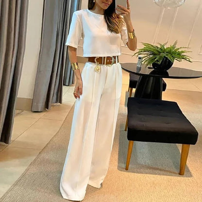 Elena Minimalist Crop Top & Wide-Leg Trousers Co-Ord Set