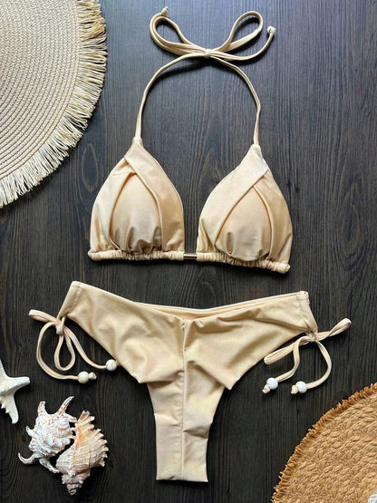 Sienna Pleated Triangle Side-Tie Bikini Set