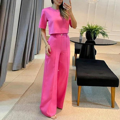 Elena Minimalist Crop Top & Wide-Leg Trousers Co-Ord Set