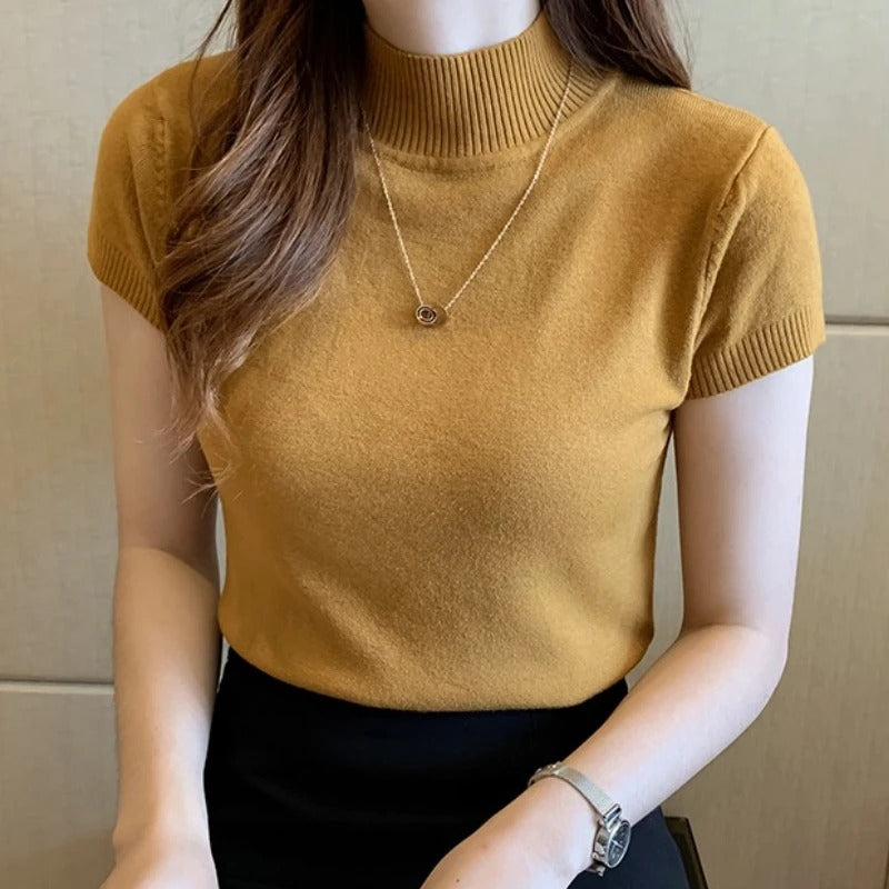 Clara Mock-Neck Short Sleeve Knit Top