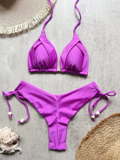 Sienna Pleated Triangle Side-Tie Bikini Set