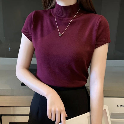 Clara Mock-Neck Short Sleeve Knit Top