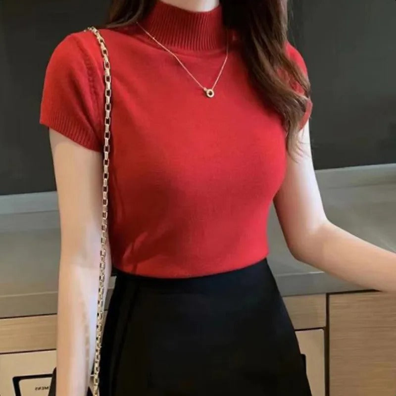 Clara Mock-Neck Short Sleeve Knit Top