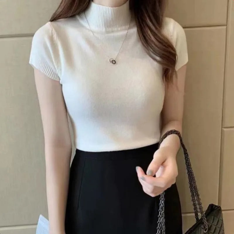 Clara Mock-Neck Short Sleeve Knit Top