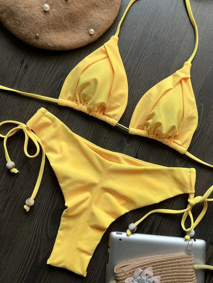 Sienna Pleated Triangle Side-Tie Bikini Set
