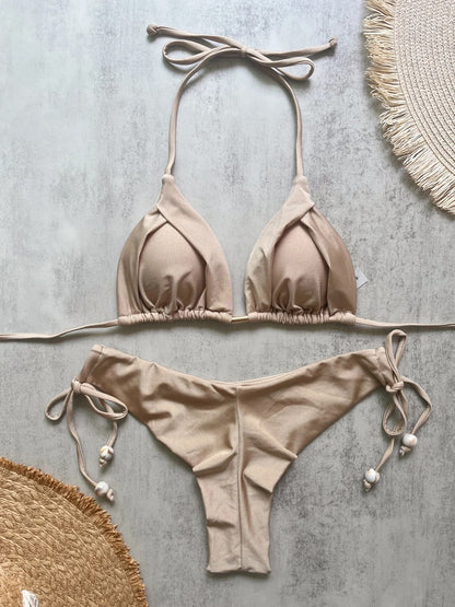 Sienna Pleated Triangle Side-Tie Bikini Set