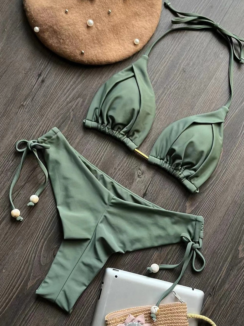 Sienna Pleated Triangle Side-Tie Bikini Set