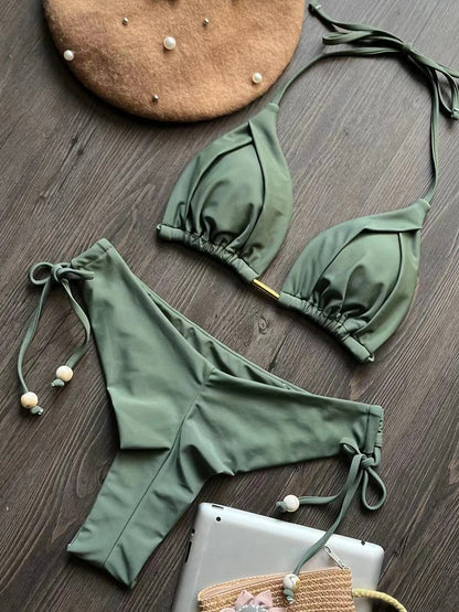 Sienna Pleated Triangle Side-Tie Bikini Set