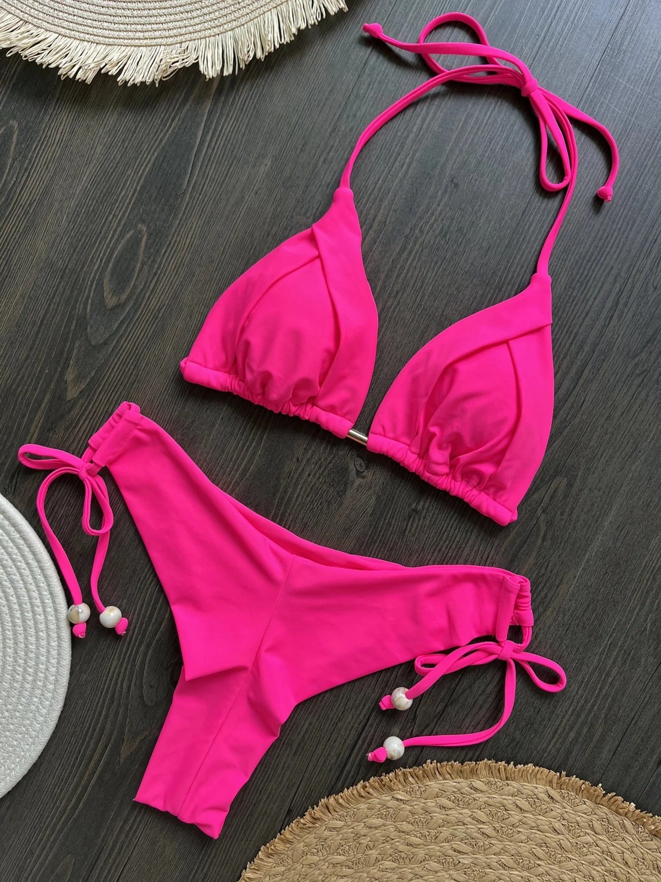 Sienna Pleated Triangle Side-Tie Bikini Set