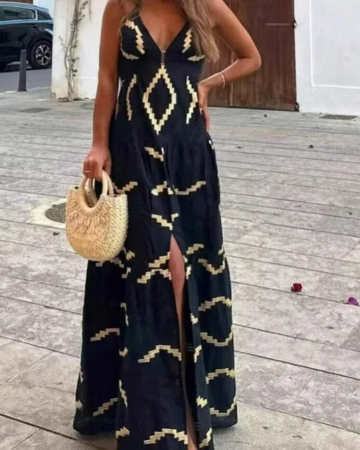 Summer Tiered Halterneck Maxi Dress with Side Slit
