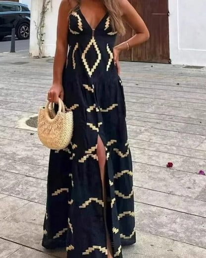 Summer Tiered Halterneck Maxi Dress with Side Slit