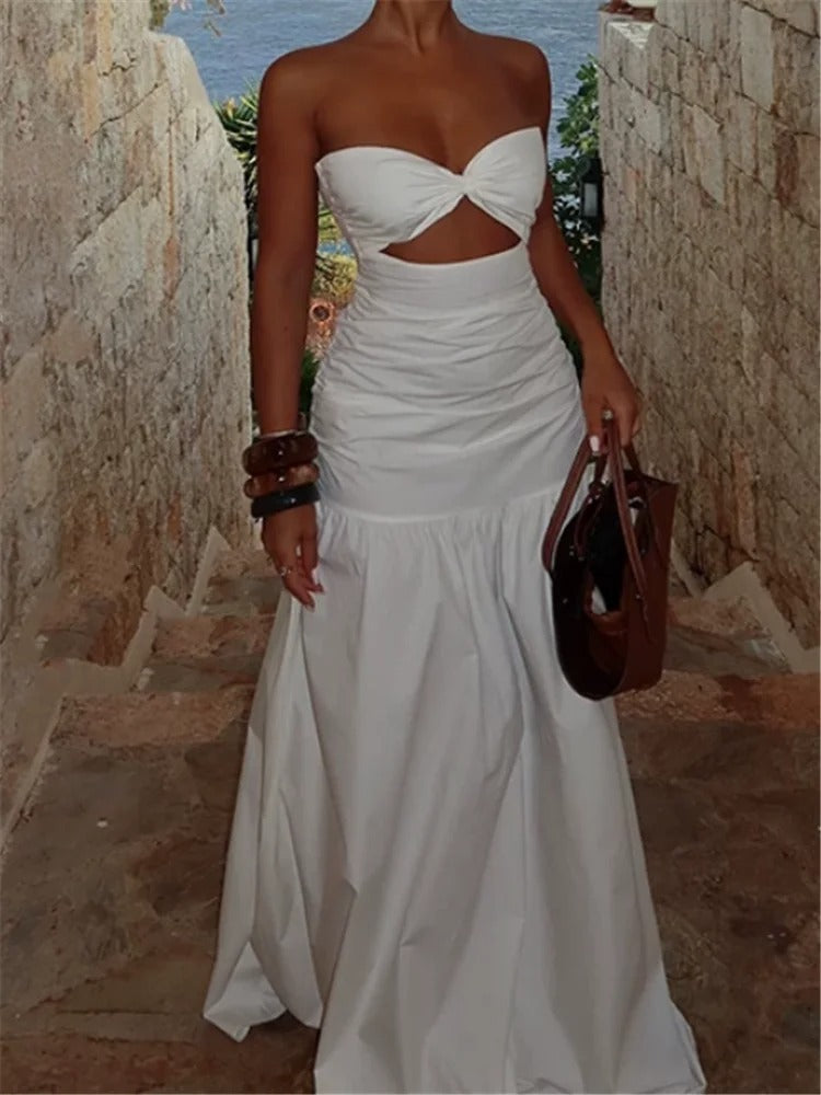 Seraphina Strapless Ruched Cutout Maxi Dress