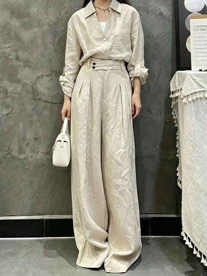 Amalfi Tailored Linen-Blend Shirt & Wide-Leg Trousers Co-Ord Set