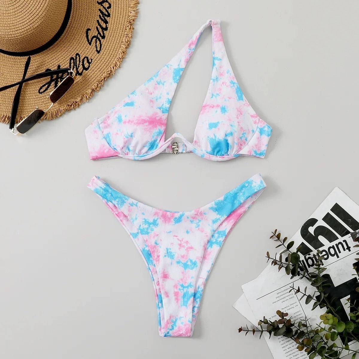 Amara One-Shoulder Cutout Underwire Bikini Set