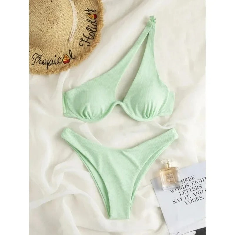 Amara One-Shoulder Cutout Underwire Bikini Set
