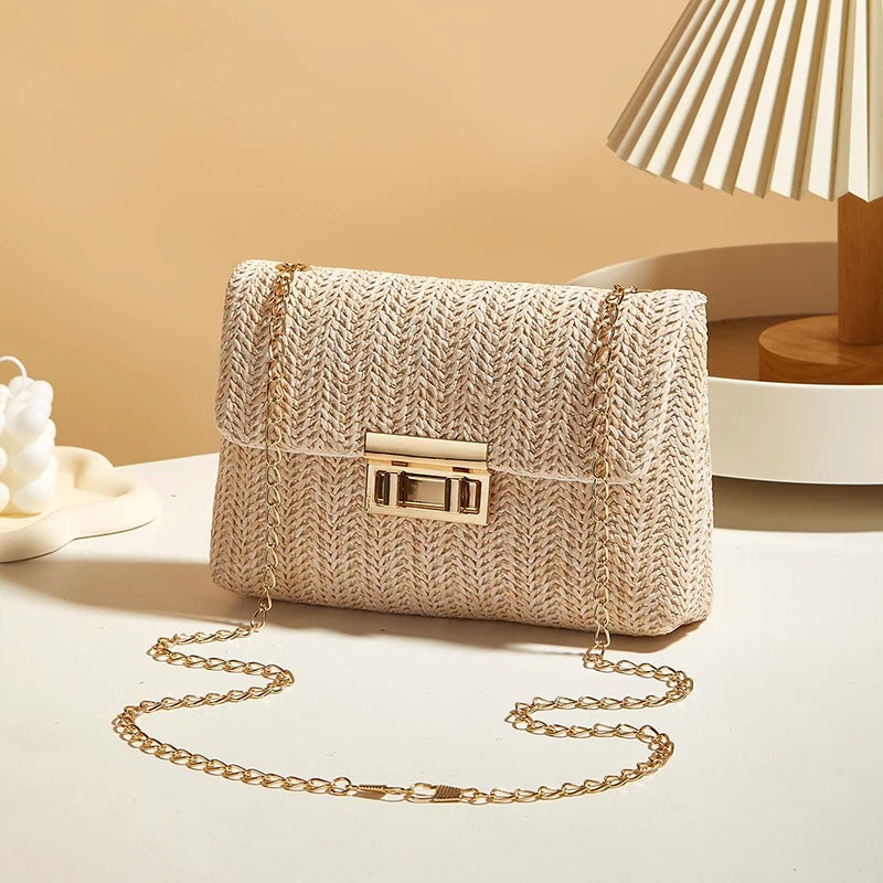 Sienna Woven Straw Envelope Clutch Bag
