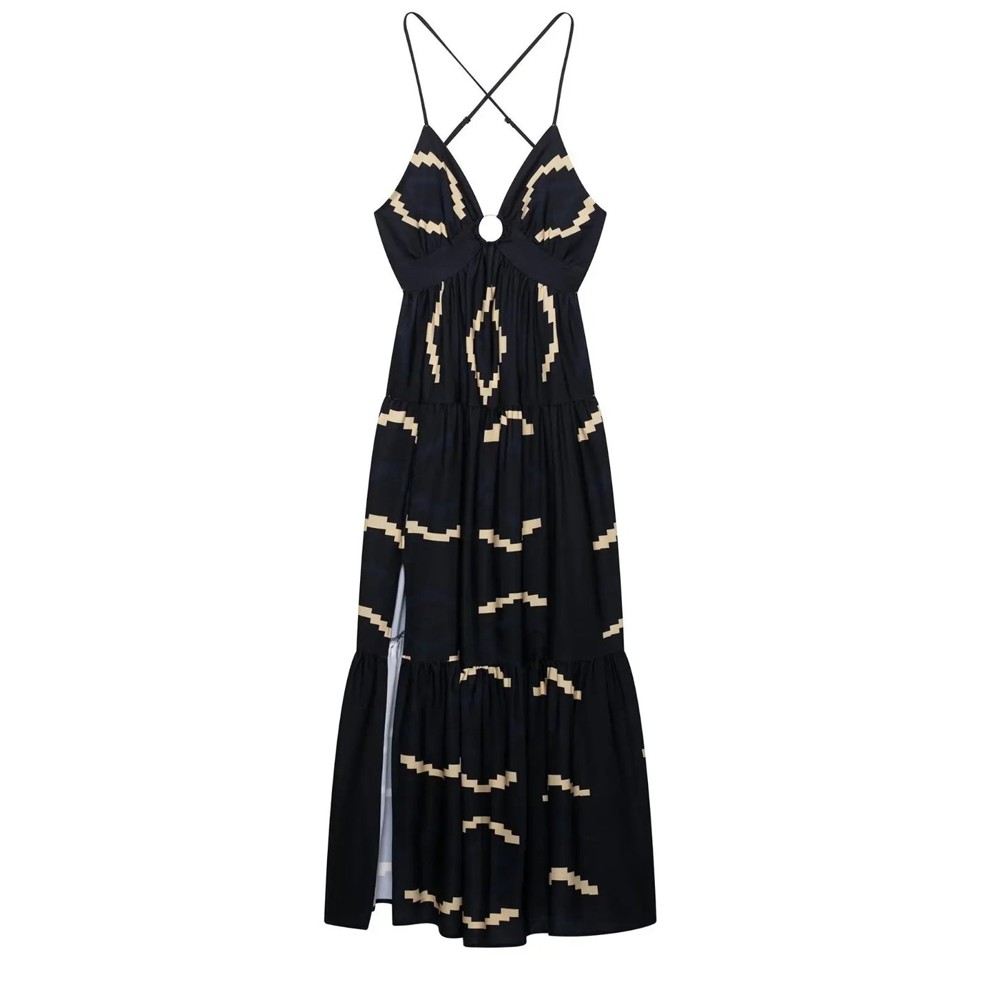 Summer Tiered Halterneck Maxi Dress with Side Slit