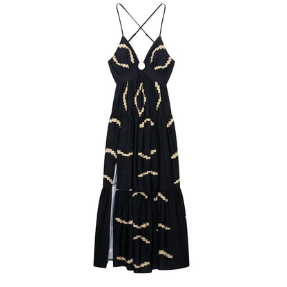 Summer Tiered Halterneck Maxi Dress with Side Slit
