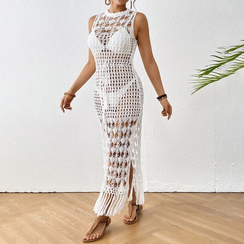 Sienna Crochet Fringe Open-Back Beach Dress